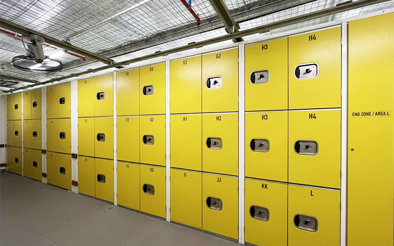 Secure yellow Self Store lockers for practical small item storage.